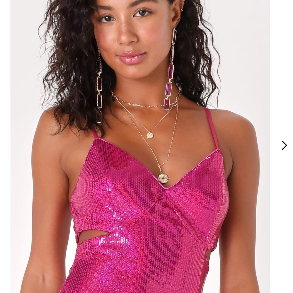 Lulus Glamorous Affair Magenta Sequin Cutout Maxi Dress Pink - Size L - Picture 5 of 6